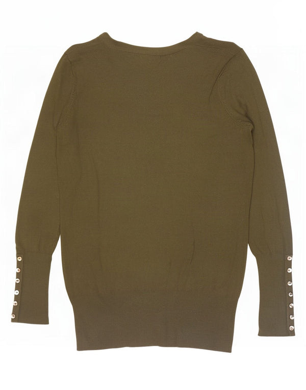 Maglione da donna con scollo a V Zara UK 14 grande rayon kaki