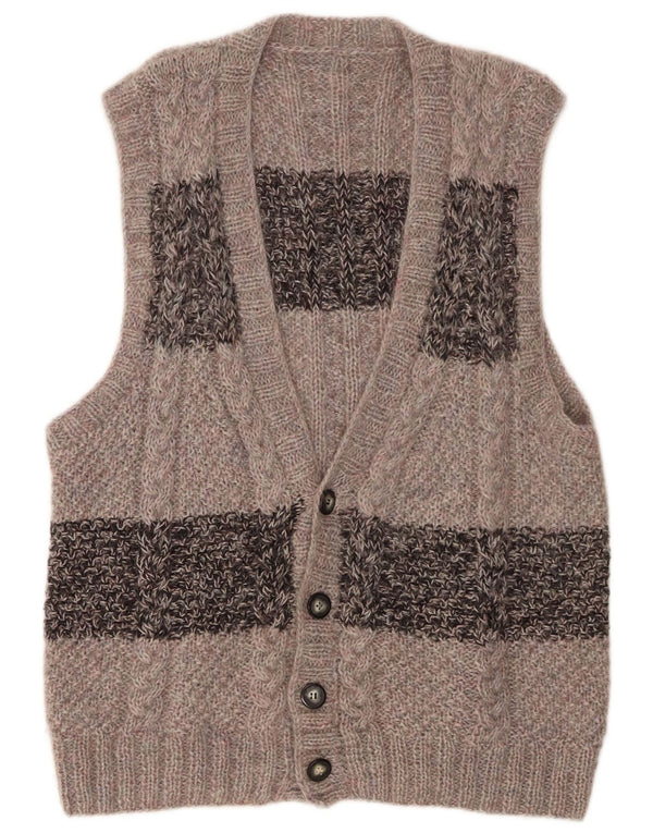 Maglione cardigan senza maniche vintage da uomo grande color grigio