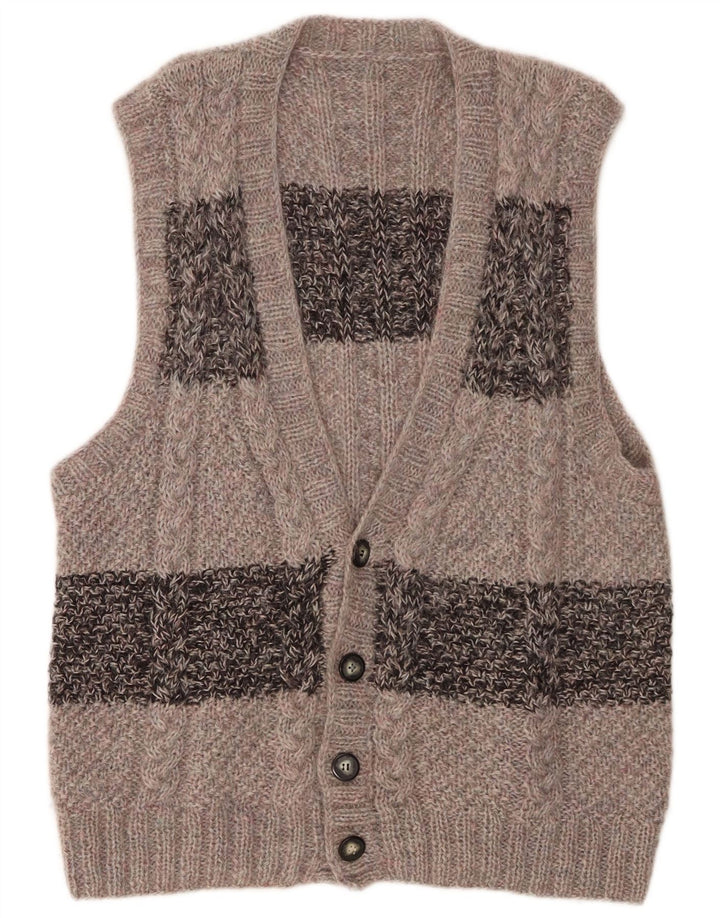 Maglione cardigan senza maniche vintage da uomo grande color grigio