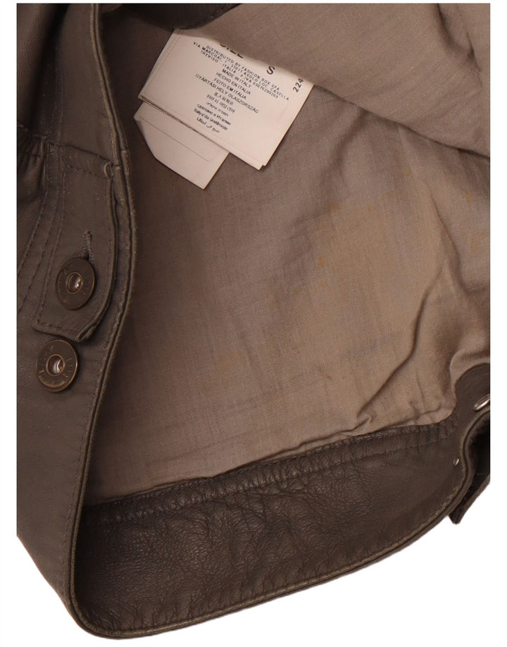 REPLAY Giacca in pelle da donna UK 10 Piccola pelle grigia