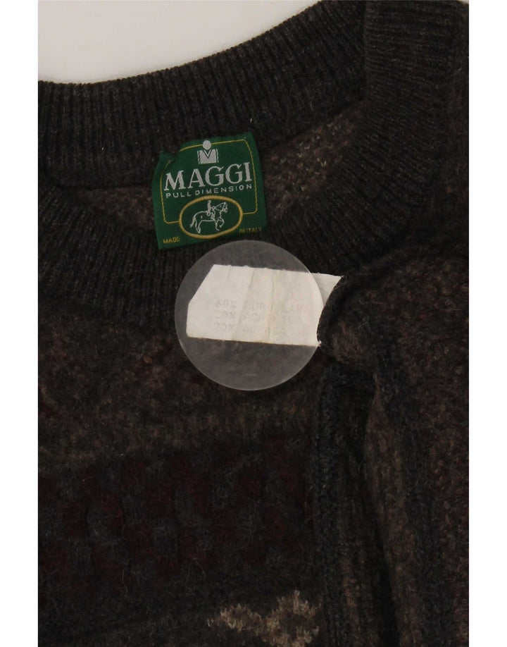 Maglione girocollo da uomo vintage in lana Fair Isle grigia grande