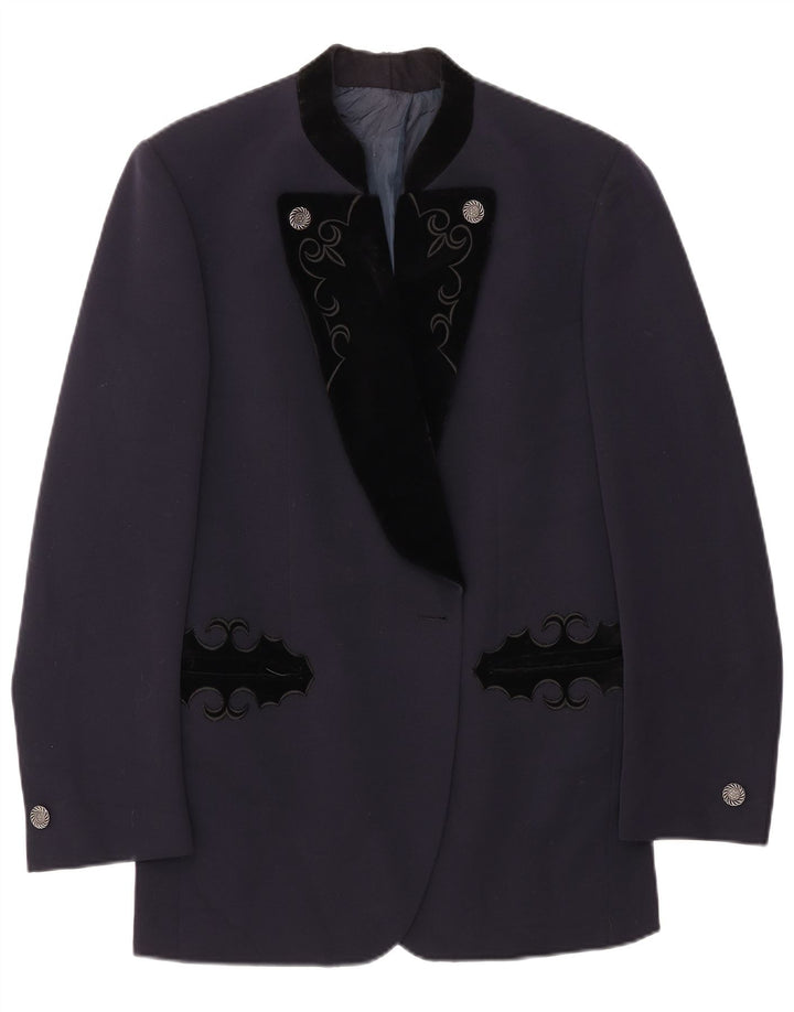 Giacca blazer lunga da donna vintage UK 14 blocco colore blu navy medio