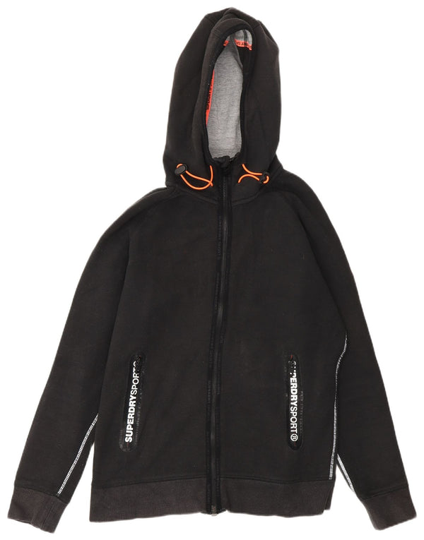 Felpa con cappuccio e zip grafica da donna Superdry UK 14 cotone nero medio