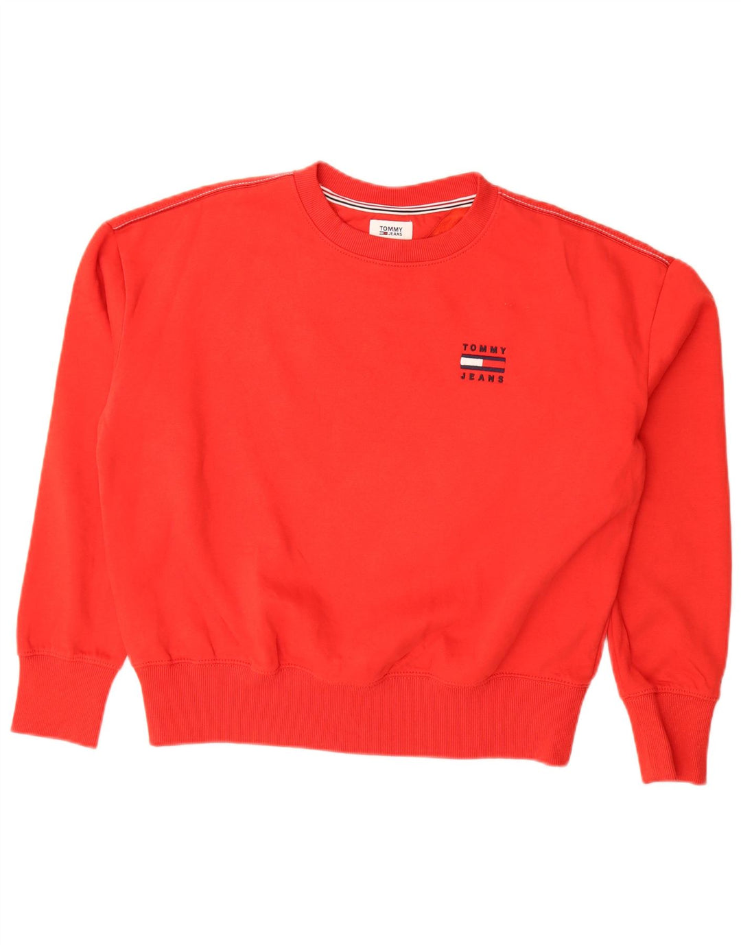 Tommy Hilfiger Donna Felpa Oversize Maglione UK 10 Piccolo Cotone Rosso