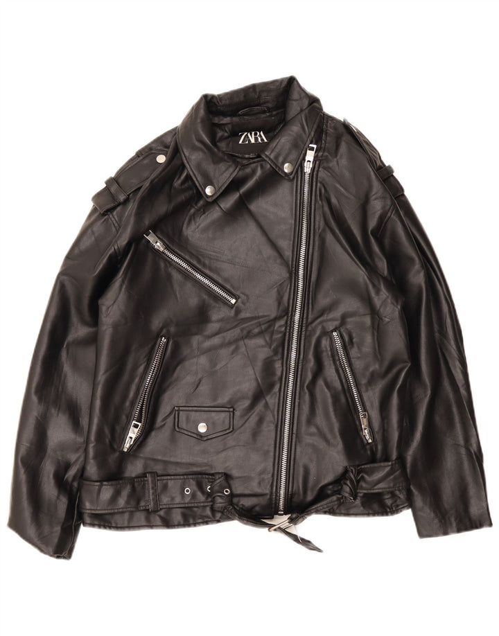 Giacca da motociclista oversize in ecopelle da donna ZARA UK 10 piccola nera