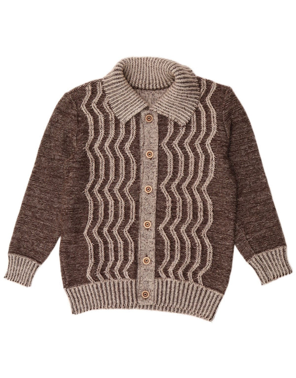 Maglione cardigan da uomo vintage a righe marrone medio