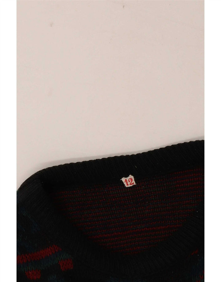 Maglione maglione girocollo da uomo vintage grigio medio geometrico