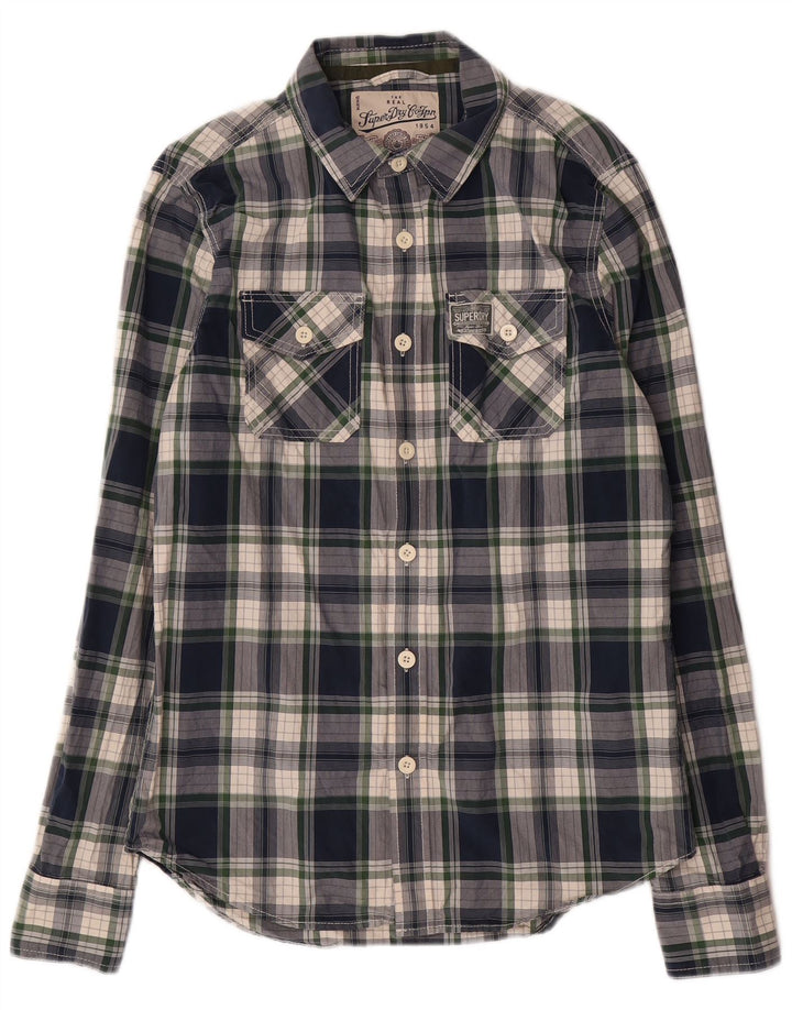 Camicia da uomo SUPERDRY grande cotone a quadri blu navy
