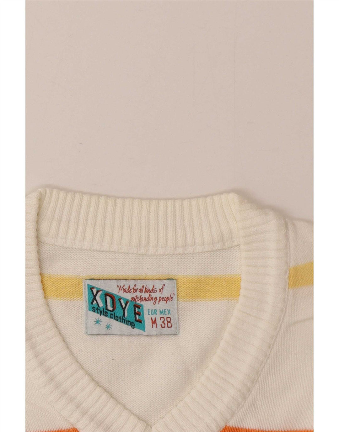XDYE Maglione da uomo con scollo a V a righe bianche medie