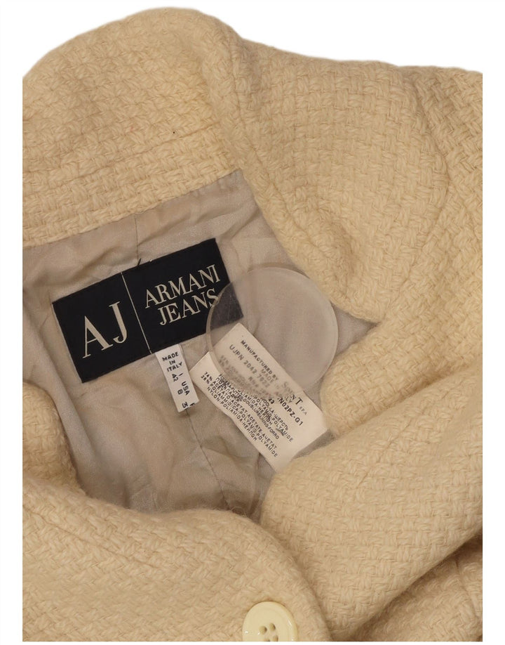 ARMANI JEANS Giacca blazer corta da donna a 3 bottoni UK 12 Lana beige medio