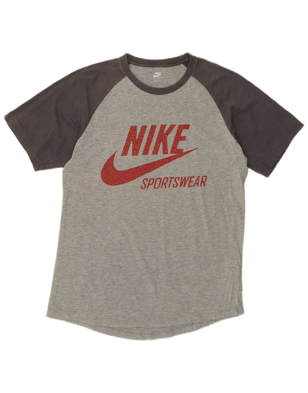 NIKE Mens Graphic T-Shirt Top Medium Grey Colourblock Cotton