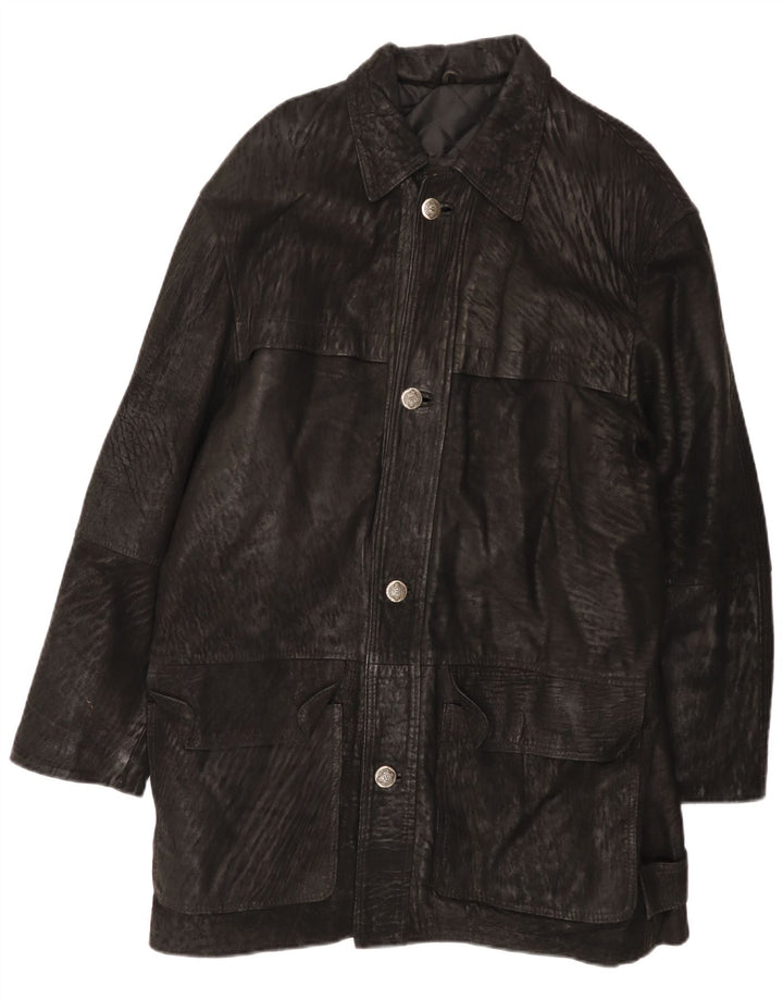 Cappotto in pelle da uomo Carlo Santini UK 44 2XL Pelle nera