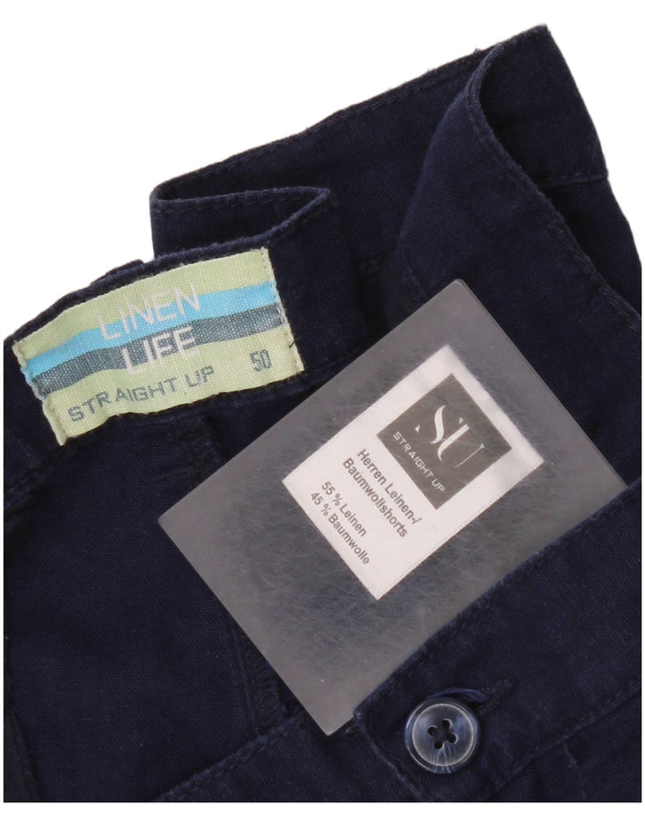 Pantaloncini chino vintage da uomo IT 50 Large W36 Lino blu navy