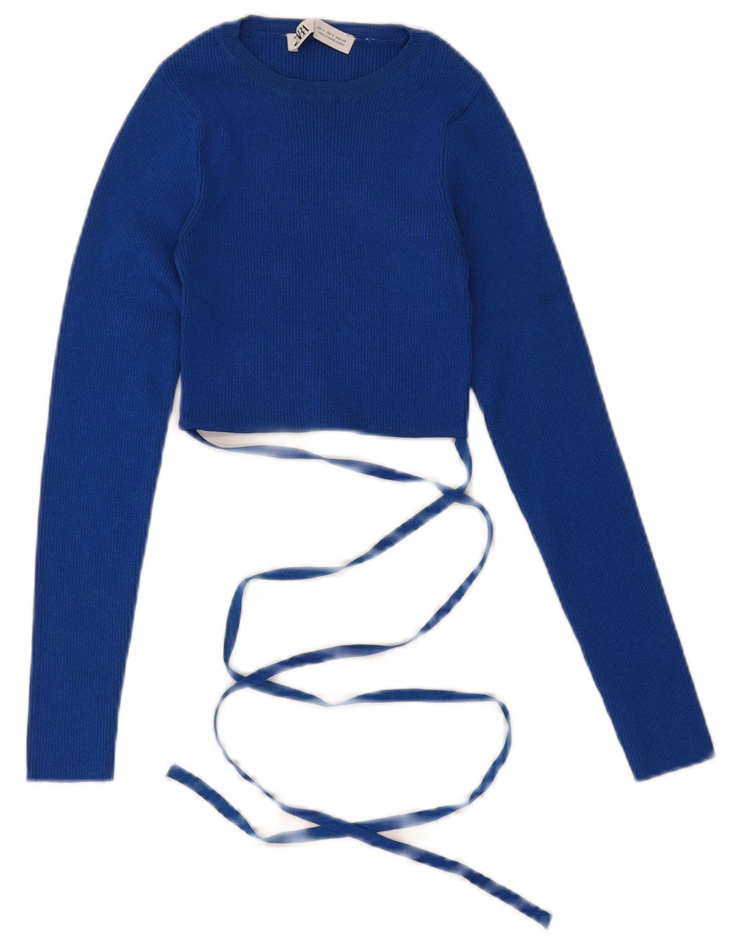 ZARA Maglione Corto da Donna con Scollo a Barca UK 8 Piccolo Blu Viscosa