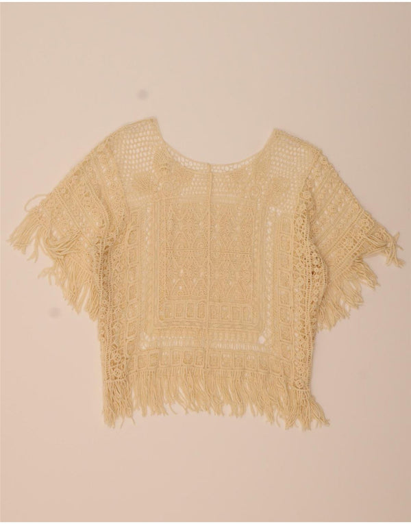 VINTAGE Womens Crochet Blouse Top UK 16 Large Beige