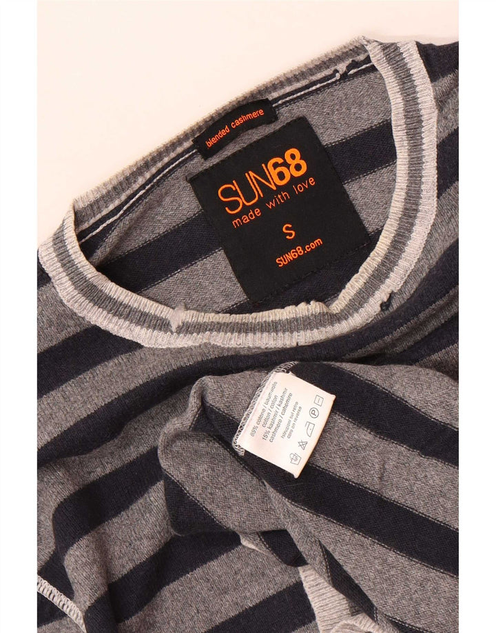 Maglione maglione girocollo da uomo Sun68 piccolo cotone a righe grigie