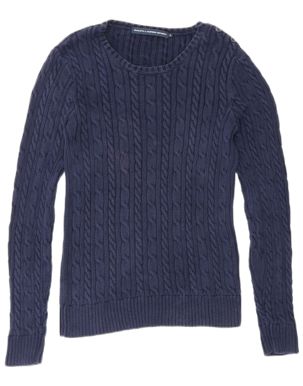 Maglione maglione con scollo a barca da donna Ralph Lauren UK 10 piccolo cotone blu navy