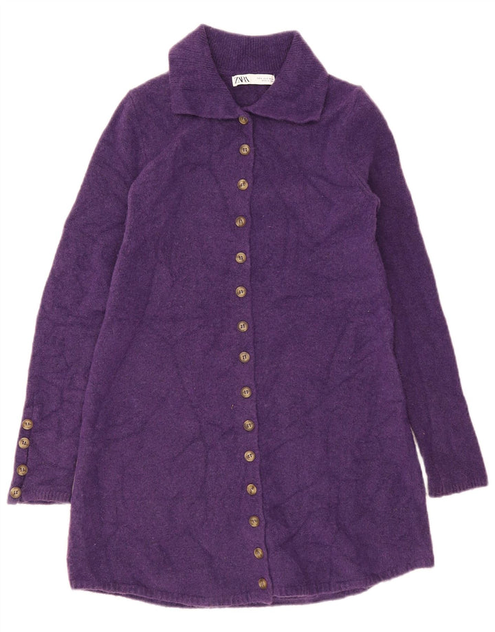 Maglione cardigan lungo da donna Zara UK 10 piccolo poliestere viola