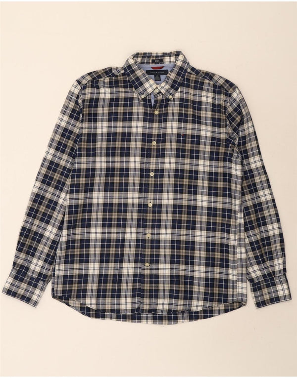 Tommy Hilfiger Mens Slim Fit Flannel Shirt Large Navy Blue Check Cotton