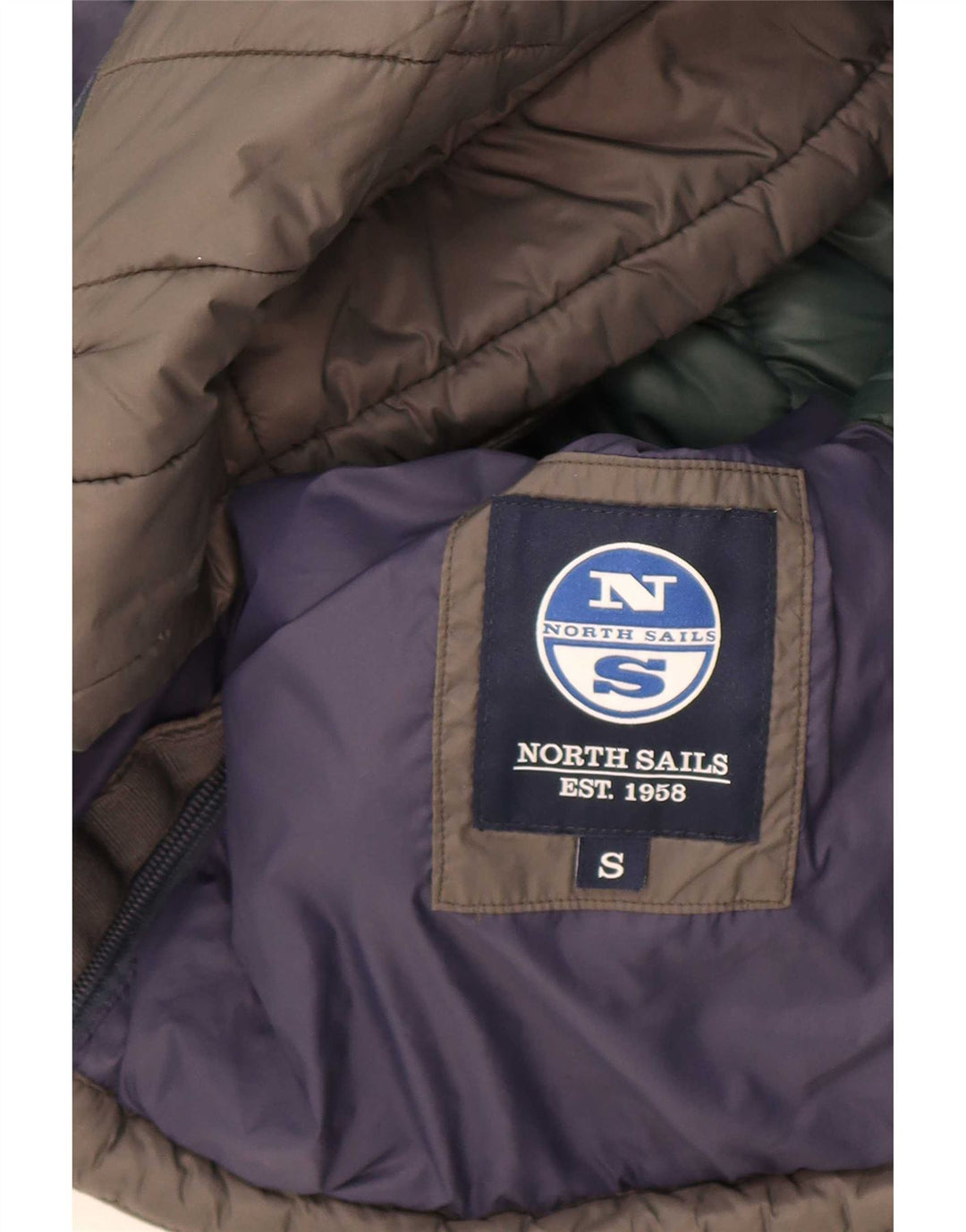 Giacca imbottita con cappuccio da uomo North Sails UK 36 piccola in nylon grigio