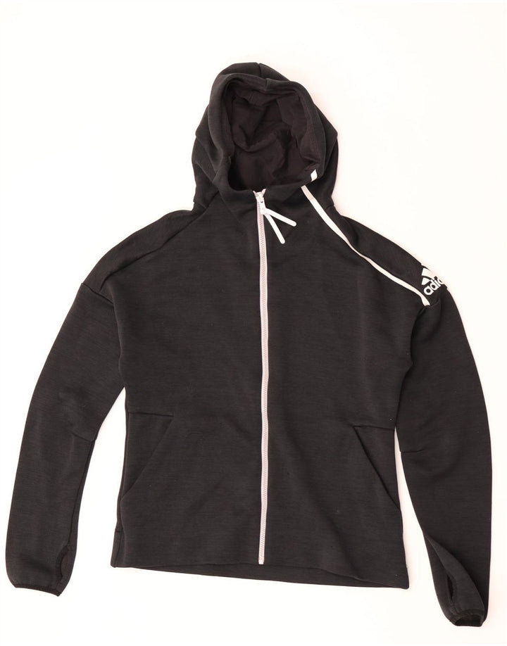 Maglione con cappuccio e zip da donna Adidas UK 16 grande poliestere nero