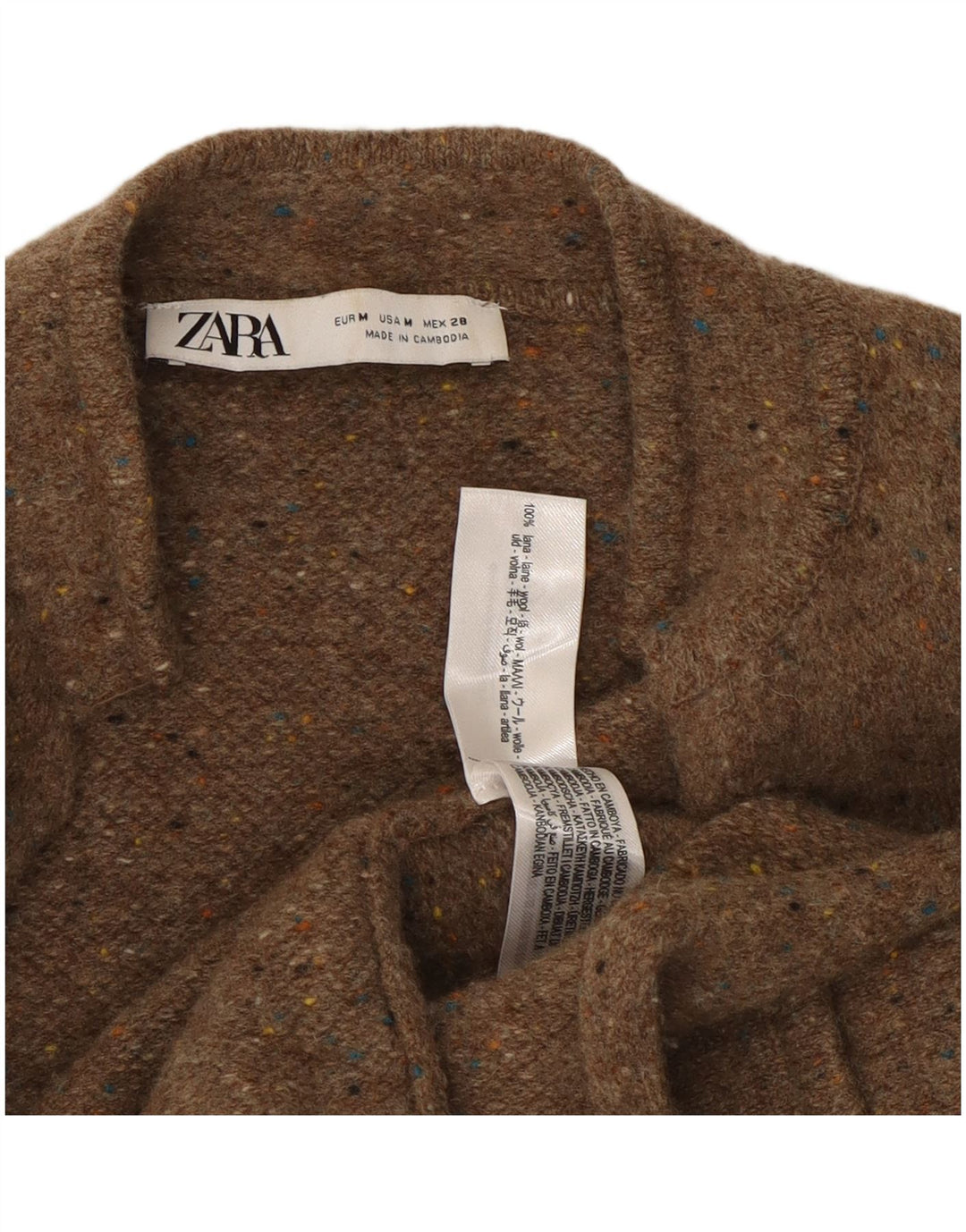 Maglione cardigan aperto da donna Zara UK 14 Lana screziata beige medio