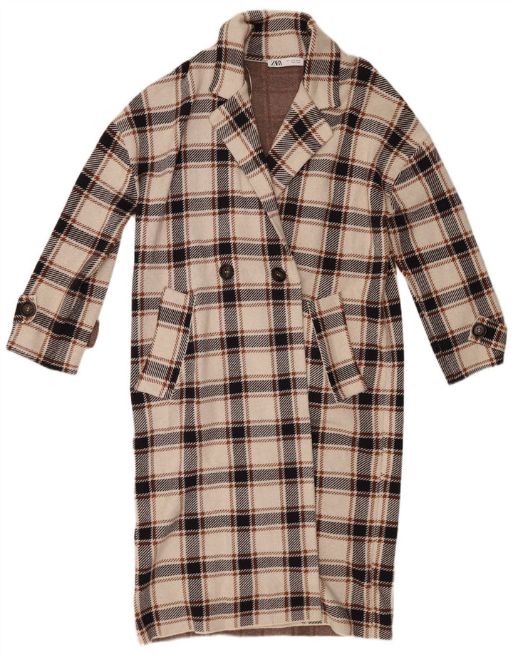 Cappotto doppiopetto Zara da donna UK 10 piccolo in viscosa a quadri beige