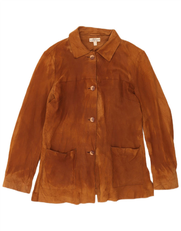 Giacca vintage in pelle scamosciata da donna UK 12 in pelle marrone medio classica