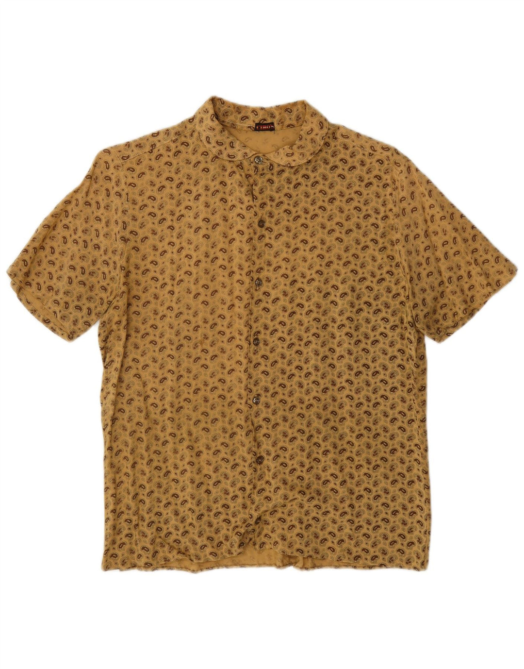 Camicia vintage da uomo a maniche corte con motivo cachemire beige medio