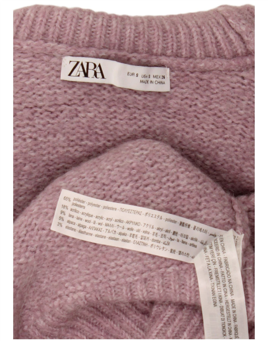 Maglione maglione oversize a collo alto da donna Zara UK 10 piccolo rosa screziato