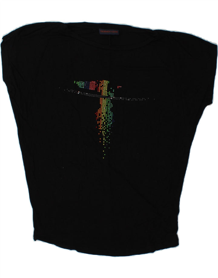 TRUSSARDI JEANS Womens Oversized Graphic T-Shirt Top UK 14 Medium Black Vintage Trussardi Jeans and Second-Hand Trussardi Jeans from Messina Hembry 