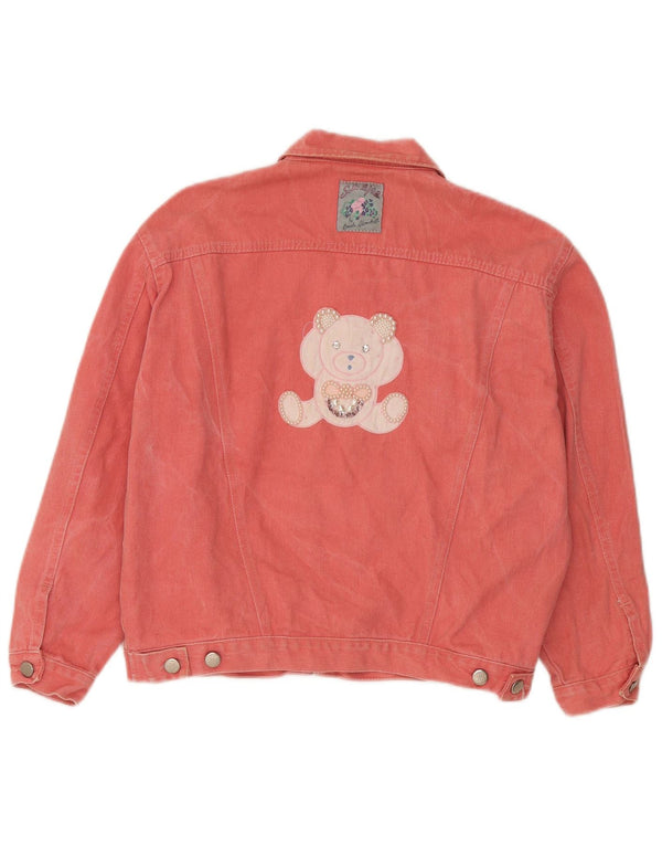 Giacca di jeans grafica vintage da donna con orsacchiotto IT 42 cotone rosa medio