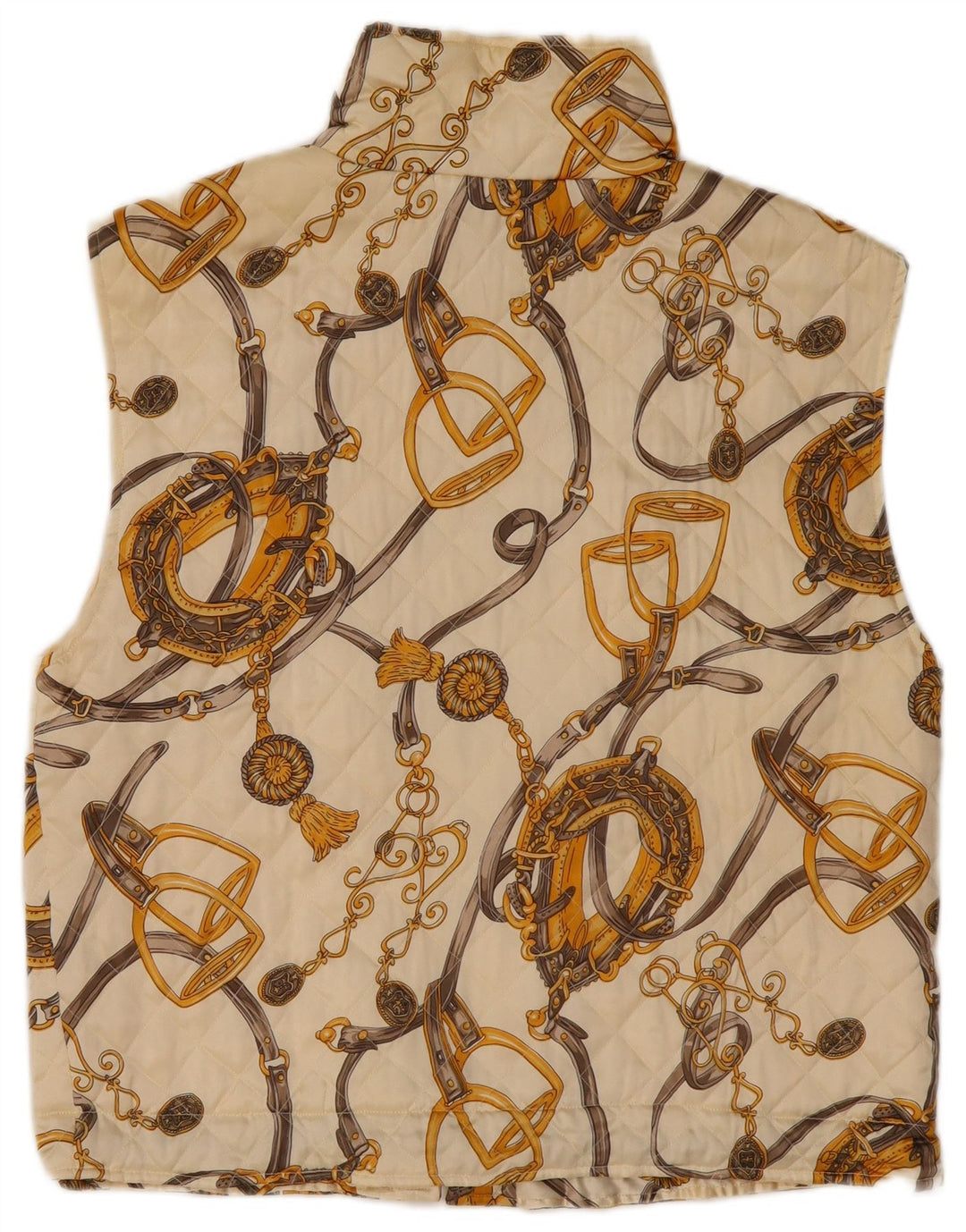 Gilet trapuntato da donna con motivo astratto VINTAGE UK 14 grande seta bianco sporco