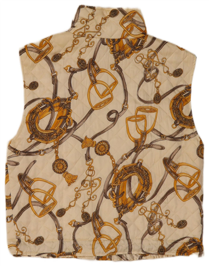 Gilet trapuntato da donna con motivo astratto VINTAGE UK 14 grande seta bianco sporco