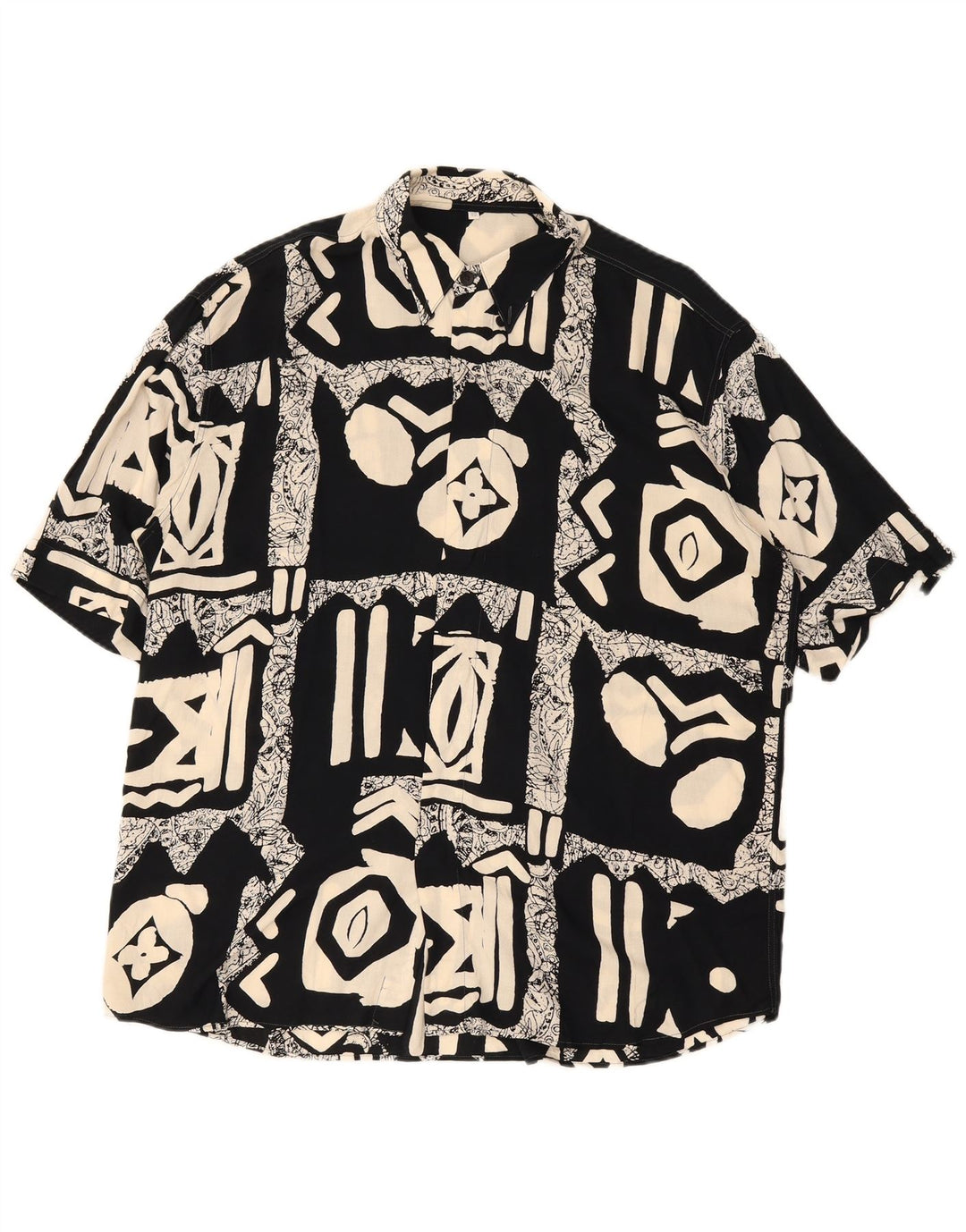 Camicia vintage da uomo a maniche corte IT 42 grande patchwork nero