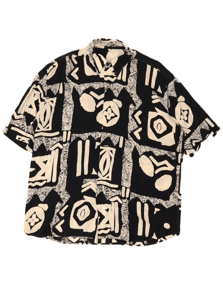 Camicia vintage da uomo a maniche corte IT 42 grande patchwork nero
