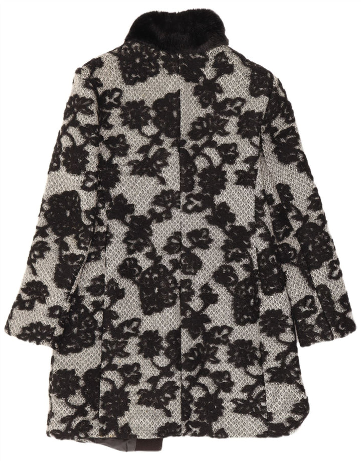 Cappotto da donna vintage UK 12 classico floreale nero medio