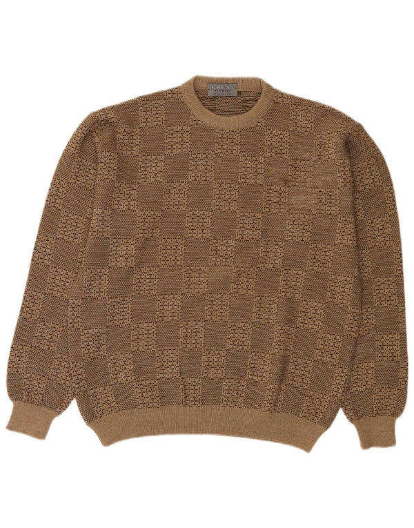 Maglione girocollo da uomo vintage in lana geometrica beige grande