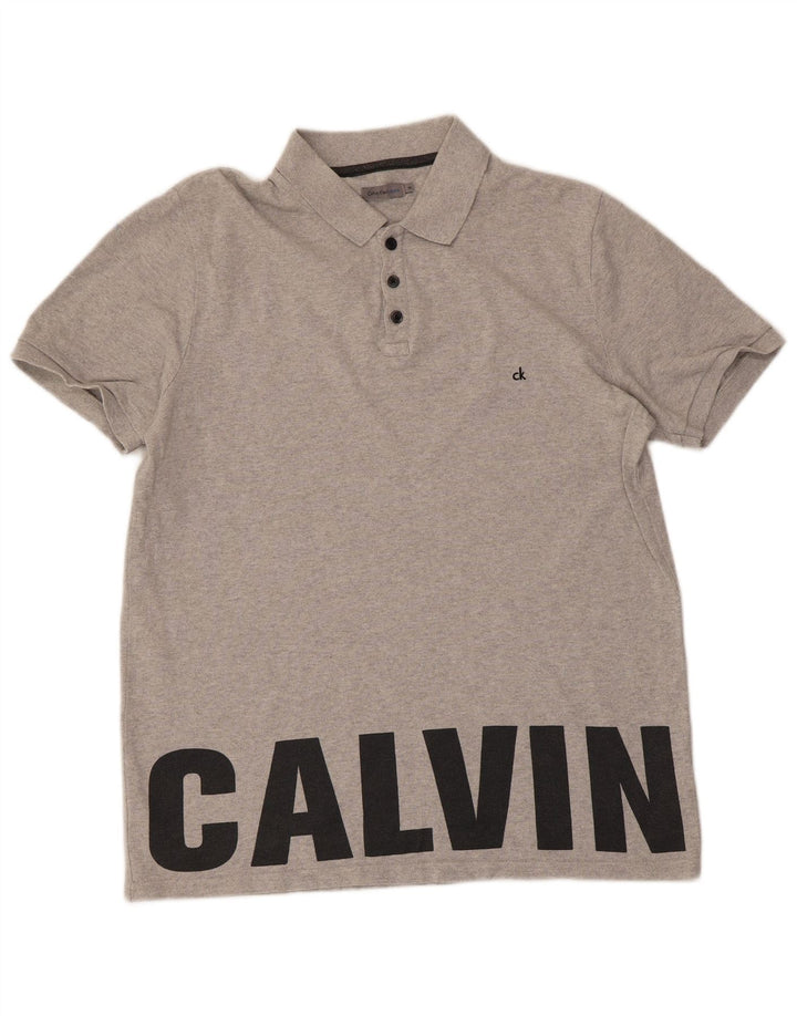 CALVIN KLEIN JEANS Polo grafica da uomo in cotone grigio medio