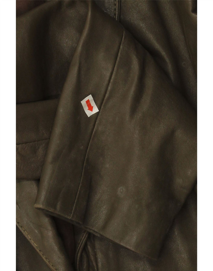 Giacca in pelle vintage da donna UK 14 media kaki