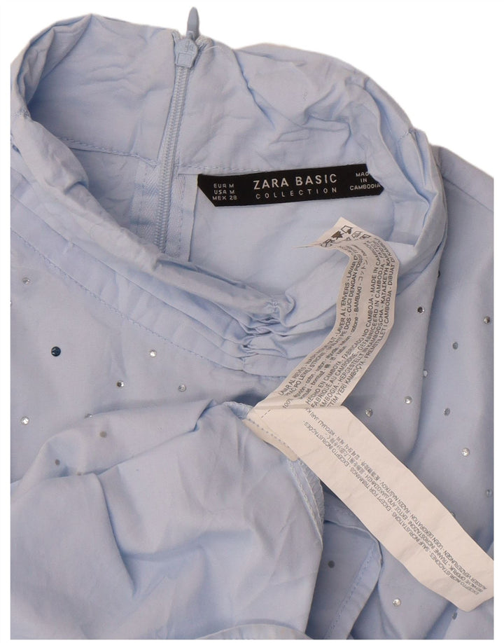 Top Zara da donna con maniche a 3/4, taglia UK 14, cotone blu medio