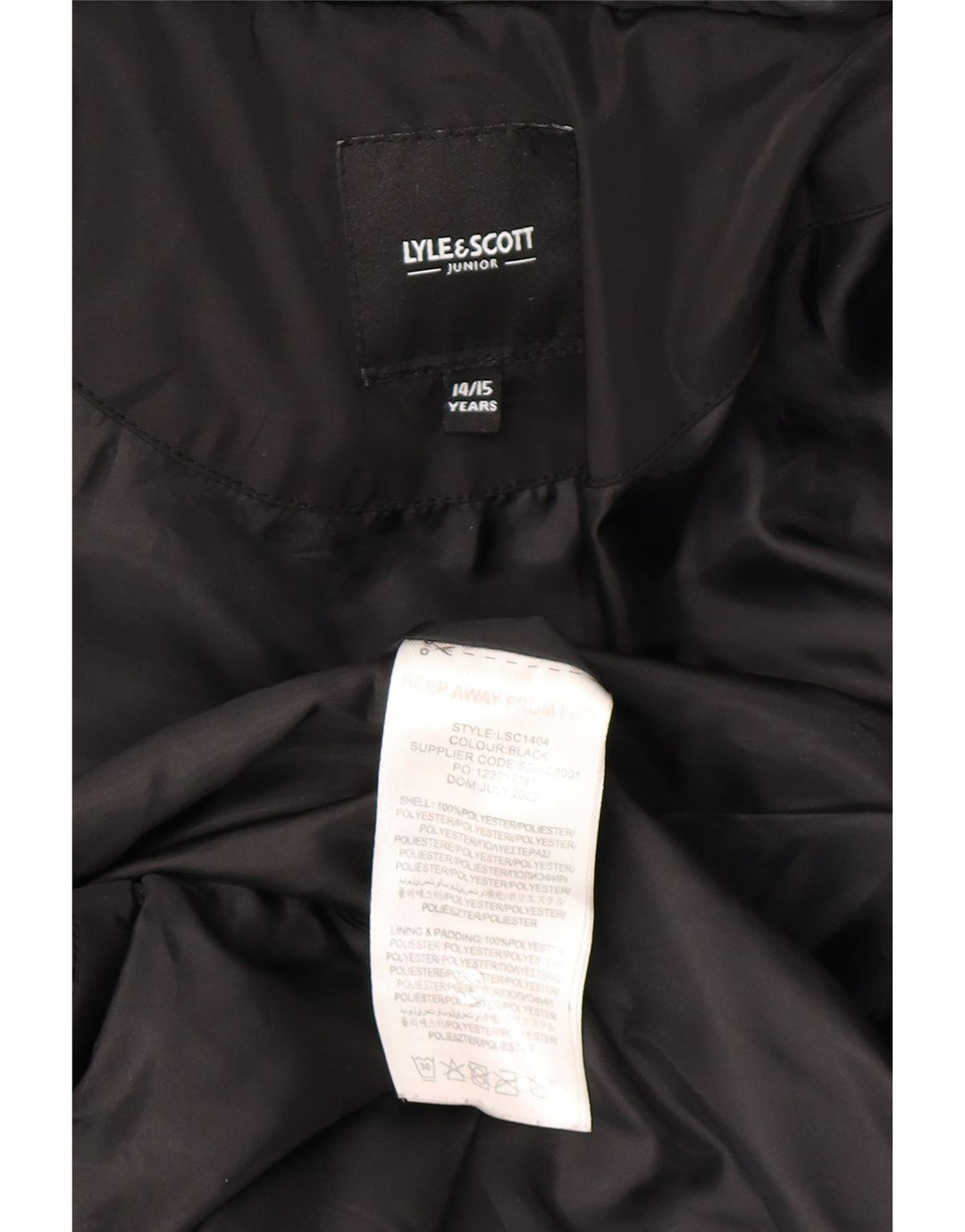 Giacca imbottita con cappuccio Lyle & Scott da ragazzo 14-15 anni in poliestere nero