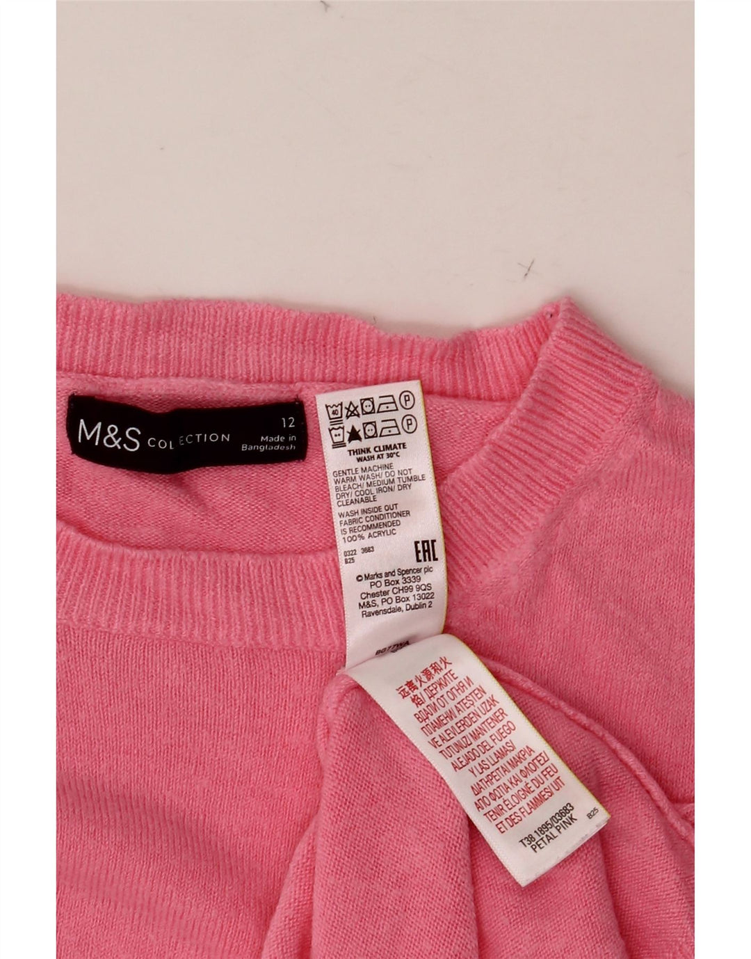 MARKS & SPENCER Maglione girocollo da donna UK 12 Acrilico rosa medio