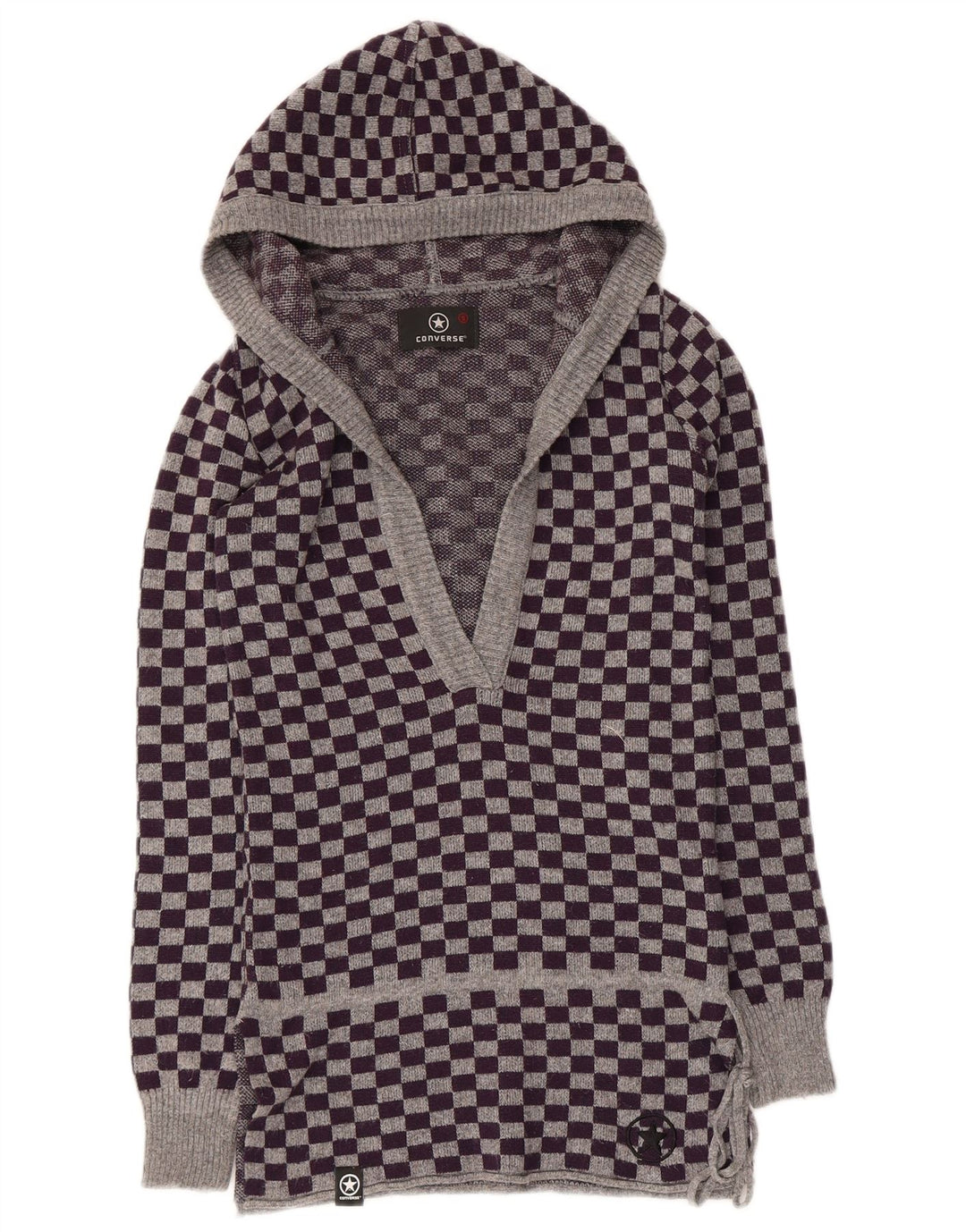 Maglione maglione con cappuccio da donna Converse UK 10 piccolo viola geometrico in lana