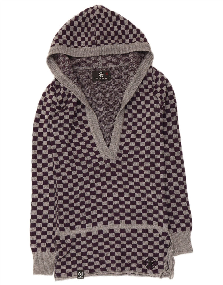 Maglione maglione con cappuccio da donna Converse UK 10 piccolo viola geometrico in lana