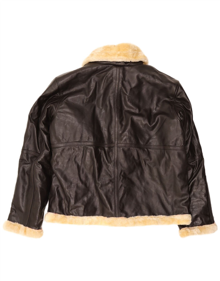 Giacca in shearling da uomo VINTAGE UK 50 5XL in pelle marrone