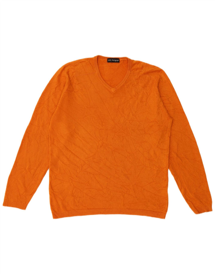 Maglione da uomo con scollo a V autografo Marks & Spencer piccolo acrilico arancione