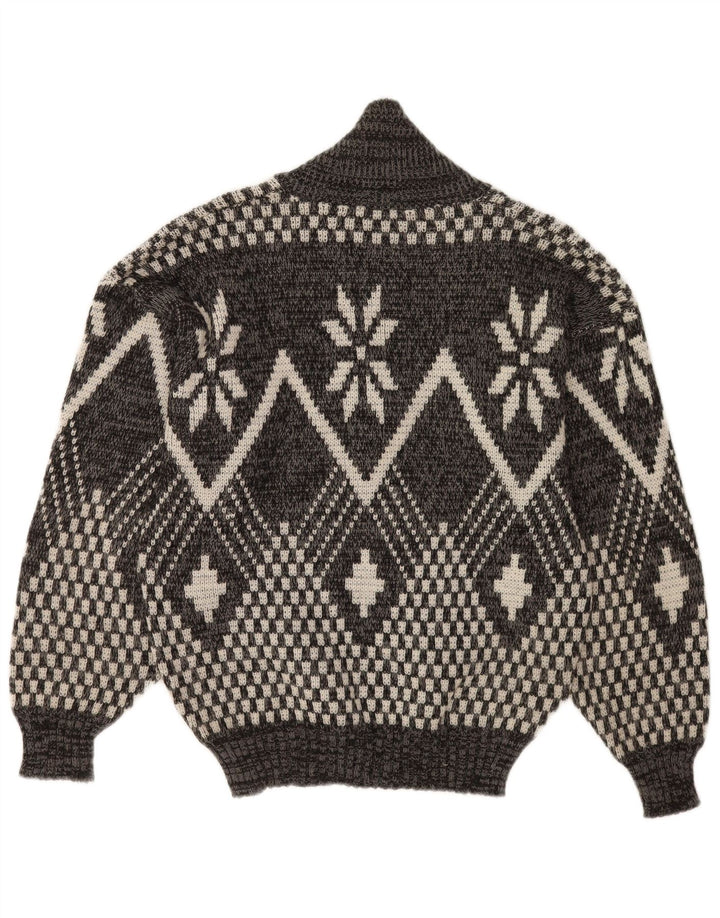 Maglione vintage da uomo con collo a scialle grigio medio geometrico
