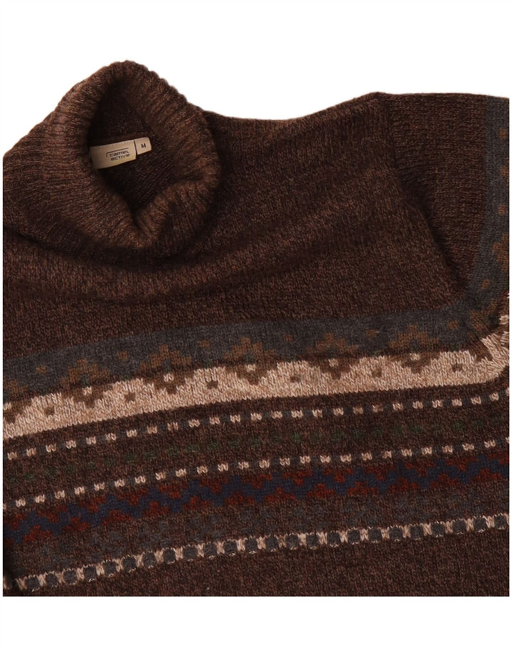 Maglione maglione collo alto da uomo Camel Active in lana Fair Isle marrone medio