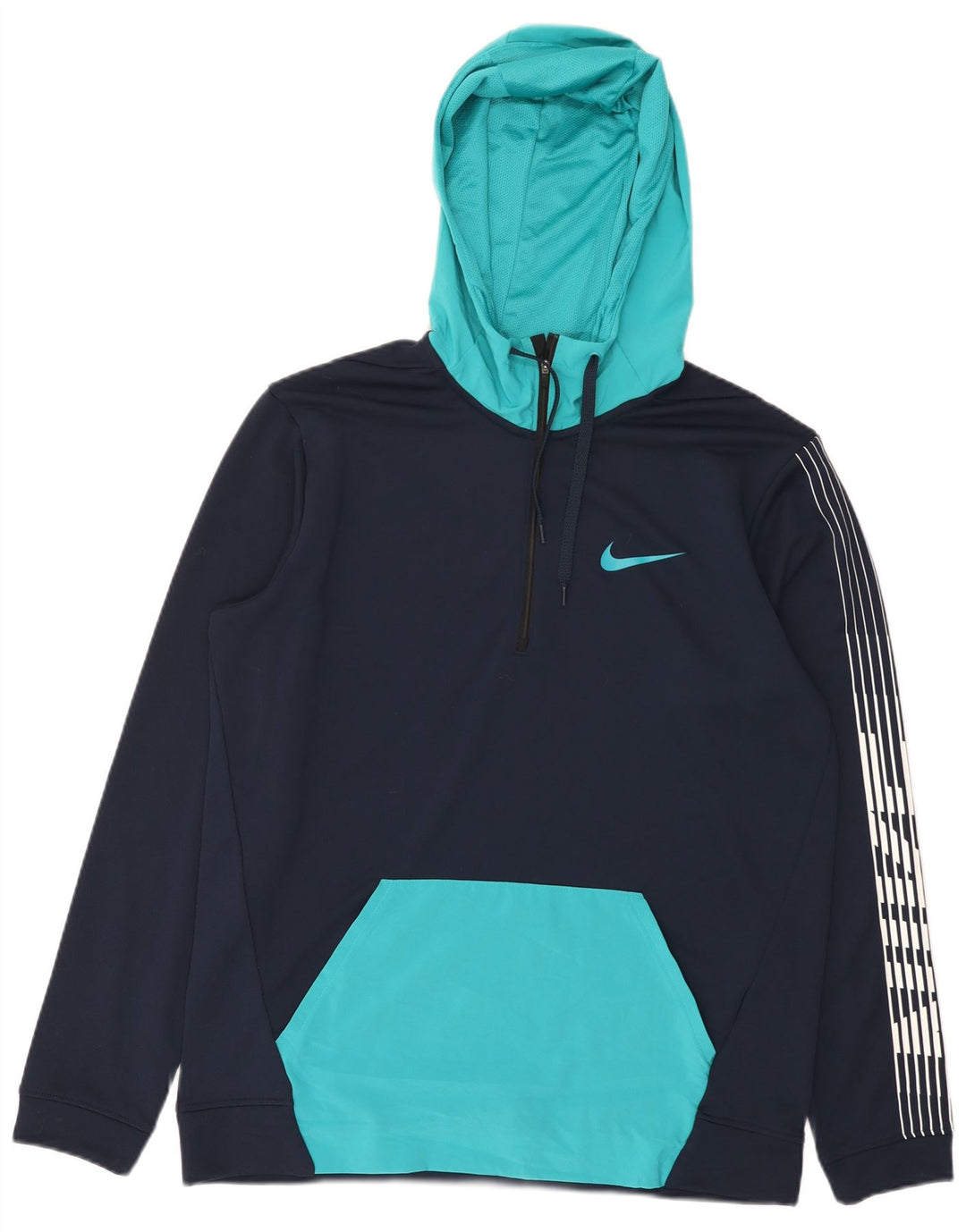 Felpa con cappuccio grafica Nike Dri Fit da uomo, color block medio blu navy